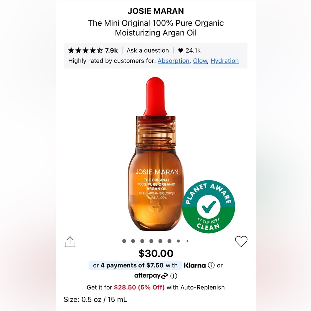 Brand new JOSIE MARAN
The Mini Original 100% Pure Organic
Moisturizing Argan Oil